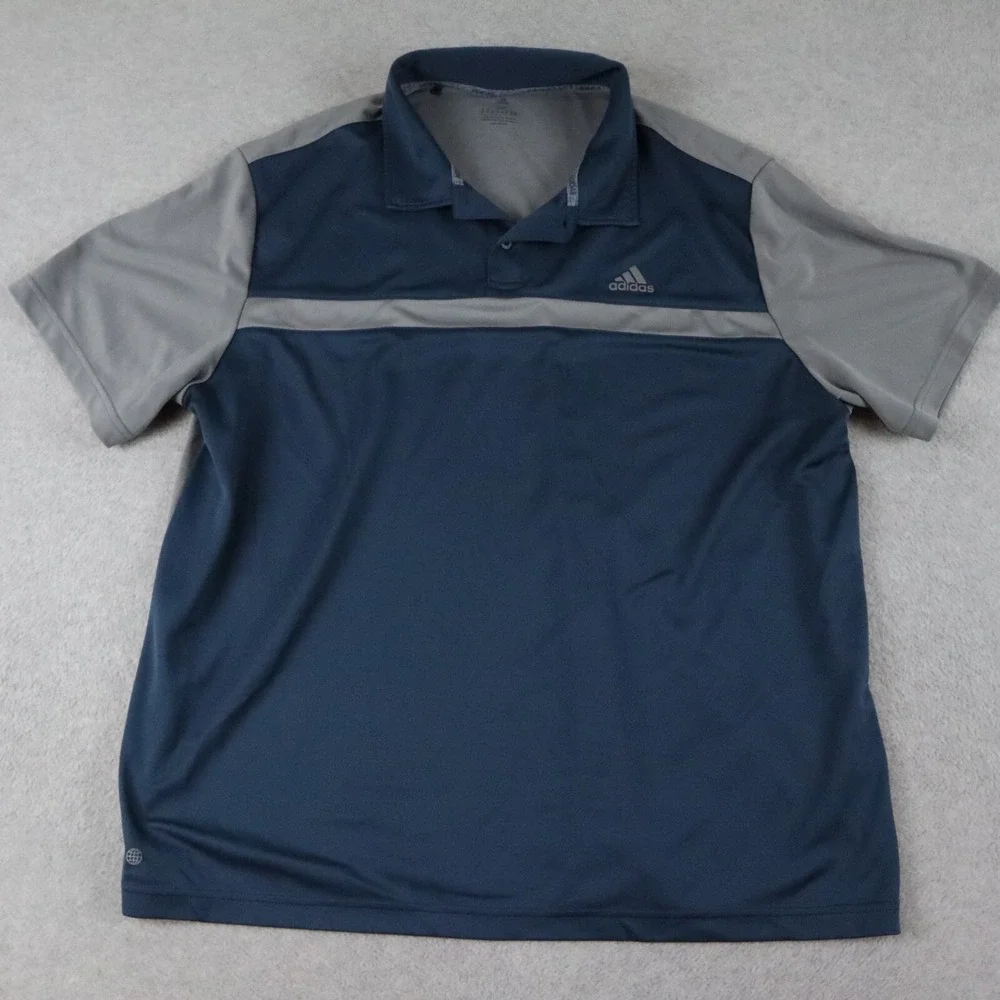 Adidas‎ Polo Shirt Mens 2XB Big Performance Golf Blue Gray Short Sleeve